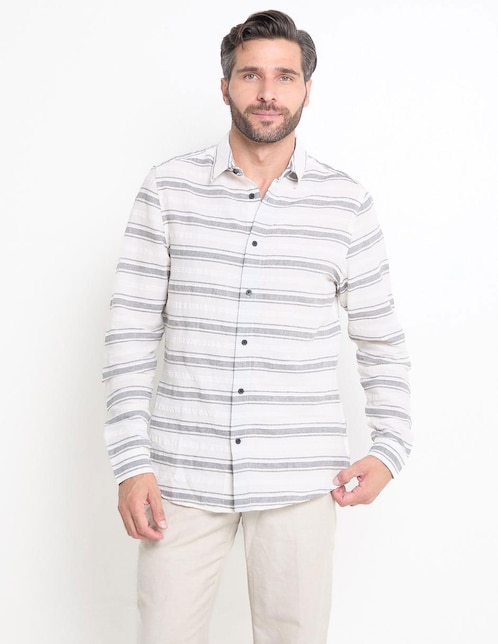 Camisa casual de algodón manga larga para hombre 1