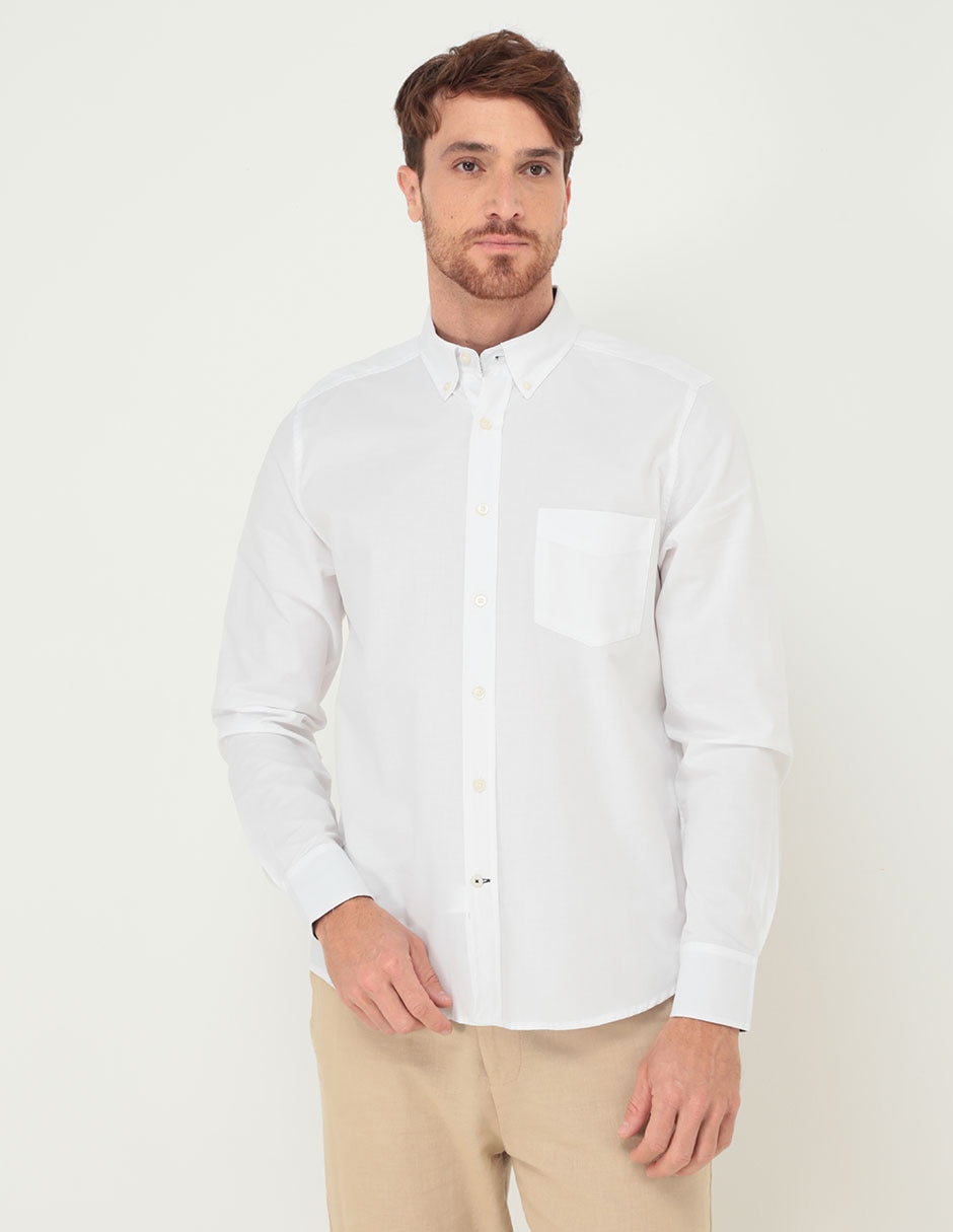 Camisa casual de hombre blanca regular