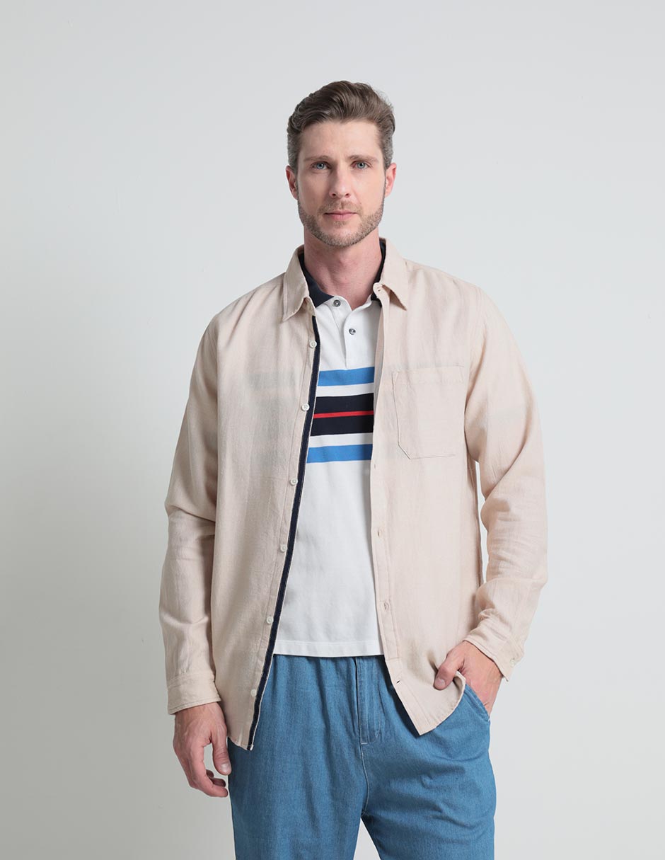Camisa casual de algodón manga larga para hombre