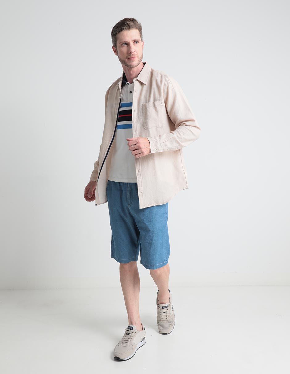 CAMISA WEEKEND, EG, KHAKI PRETEÑIDO M L
