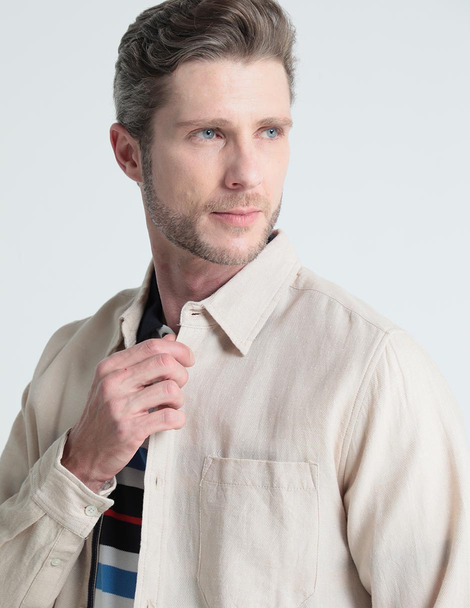 CAMISA WEEKEND, EG, KHAKI PRETEÑIDO M L