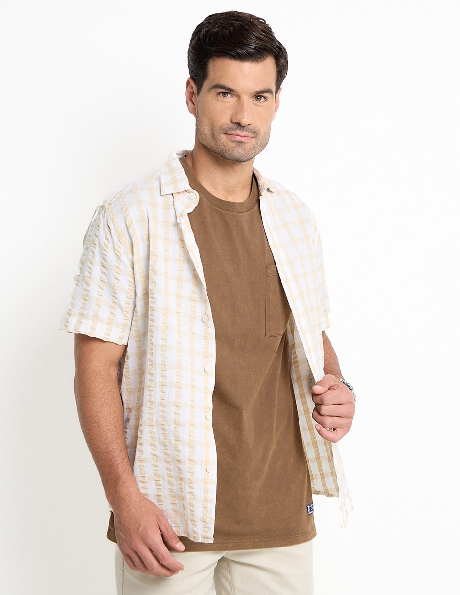 Camisa casual de algodón manga corta para hombre