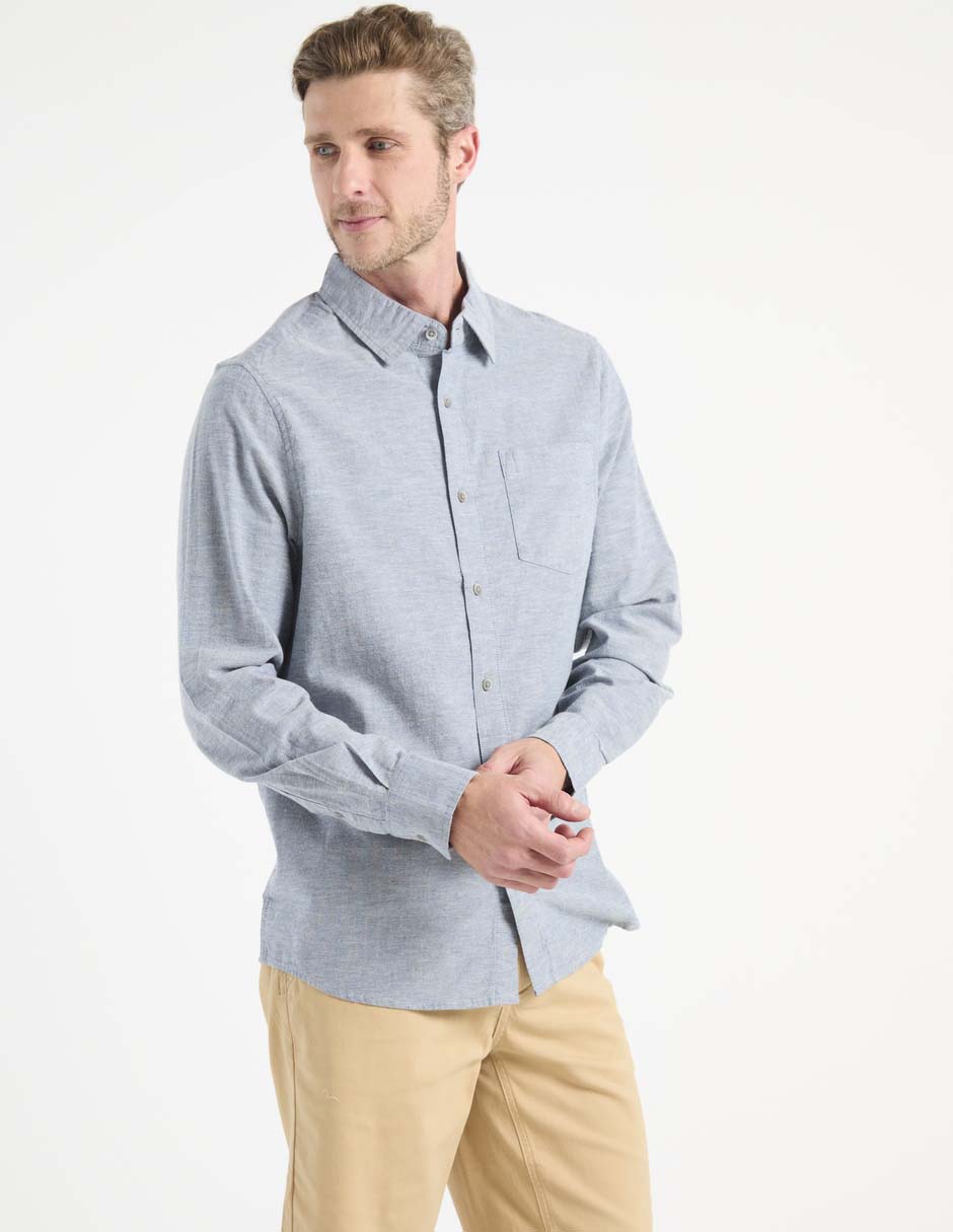 Camisa casual de algodón manga larga para hombre