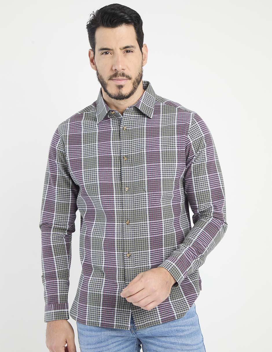 Camisa casual de algodón manga larga para hombre
