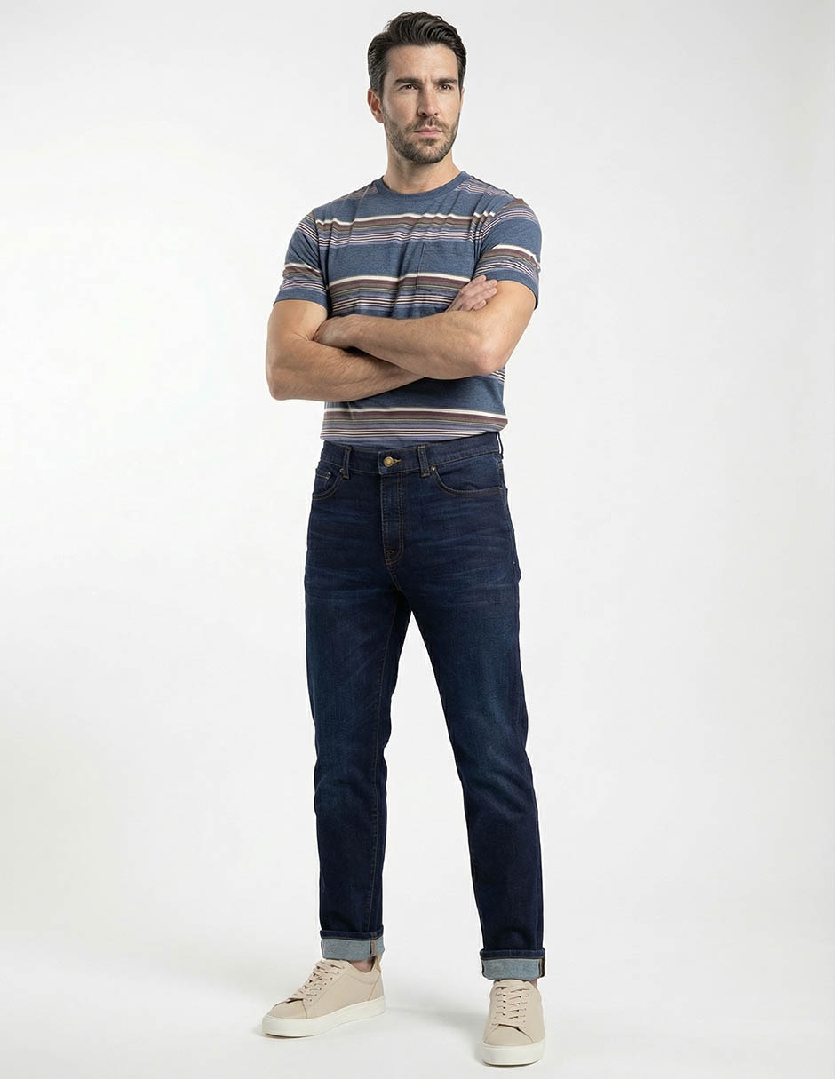 Jeans straight lavado obscuro para hombre 3